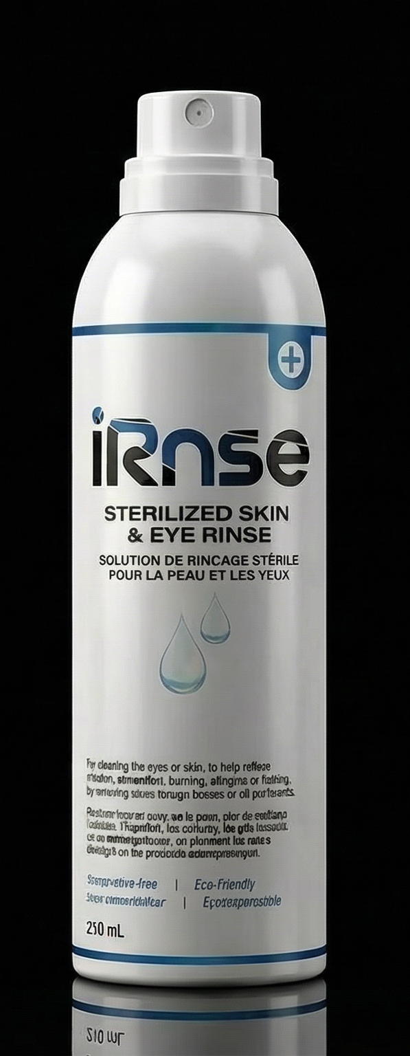 iRNSE sterile saline eyewash can